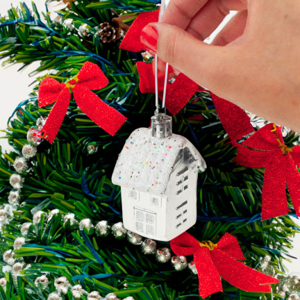 TG44017 weihnachtsbaumschmuck kunststoff hausholz anhänger 6pcs für mittelstücke KIT
