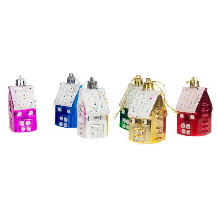 TG44017 weihnachtsbaumschmuck kunststoff hausholz anhänger 6pcs für mittelstücke KIT