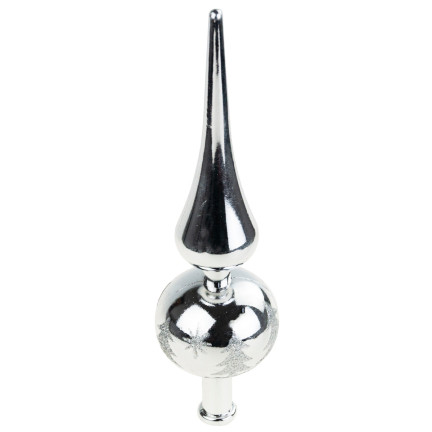 TG44026-1 Weihnachtsbaumspitze, spitz, silbern, unzerbrechliche Glitzerkugel, Weihnachtsbaumschmuck
