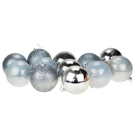 TG44040-1 Silberne Christbaumkugeln 12 Stk. 8cm Perlglitter Weihnachtsbaum