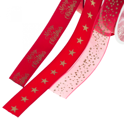 TG44384C Dekoratives Geschenkband 3Stk. rot Weihnachten