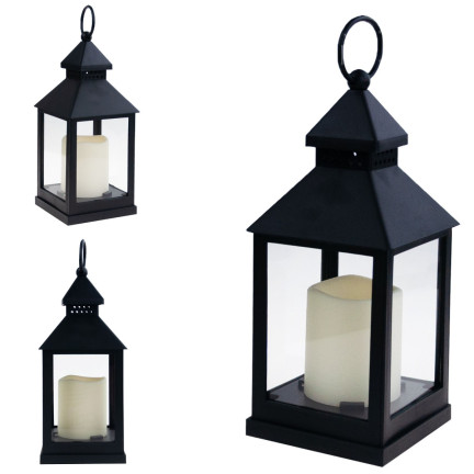 TG45628 LED LATERNE LAMPE SCHWARZ FÜR HAUS GARTEN BATTERIE BELEUCHTUNG BALKON TERRASSE 