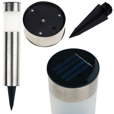 TG45633 SOLAR-GARTENLEUCHTEN LED-SÄULEN-SOLAR-GRÜN INOX silber