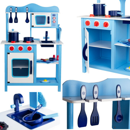 TG53008 Holz-Kinderspielküche, Zubehör, blau, Spielzeug, große Töpfe