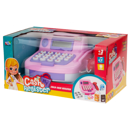 TG55520 Spielzeug-Kasse mit Scanner für Kinderladen, rosa, mit Spielgeld