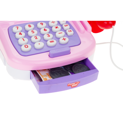TG55520 Spielzeug-Kasse mit Scanner für Kinderladen, rosa, mit Spielgeld