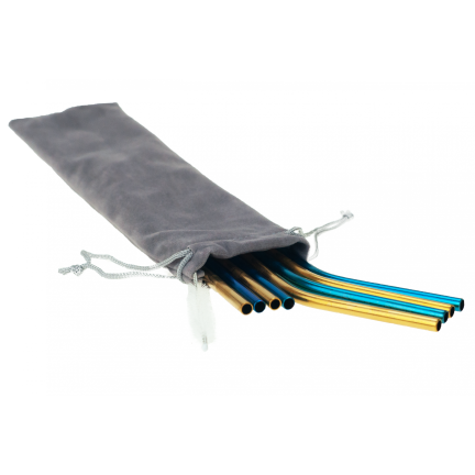 TG55948 METALL STROHHALME X8 ÖKO WIEDERVERWENDBARE REINIGUNG ETUI BLAU-GOLD
