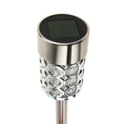 TG55965-1 SOLARBETRIEBENE LAMPE GLAMOUR SILBER KRISTALLE GARTEN LAMPE POST