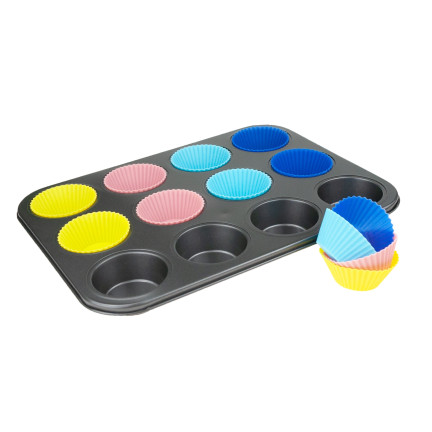 TG56237 Muffinform + 12 Silikon-Muffinförmchen