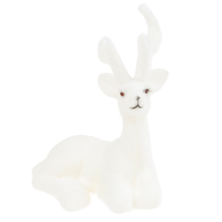 TG56926-1 RENTIER BEFLOCKT DEKORATIVE WEISSE VELOURSFIGUR WEIHNACHTSDEKORATION LIEGEND