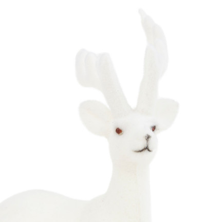 TG56926-1 RENTIER BEFLOCKT DEKORATIVE WEISSE VELOURSFIGUR WEIHNACHTSDEKORATION LIEGEND