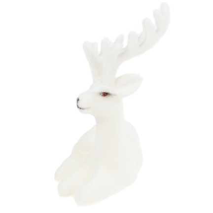 TG56926-1 RENTIER BEFLOCKT DEKORATIVE WEISSE VELOURSFIGUR WEIHNACHTSDEKORATION LIEGEND
