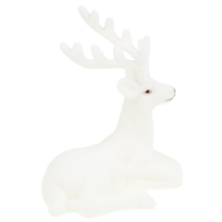 TG56926-1 RENTIER BEFLOCKT DEKORATIVE WEISSE VELOURSFIGUR WEIHNACHTSDEKORATION LIEGEND