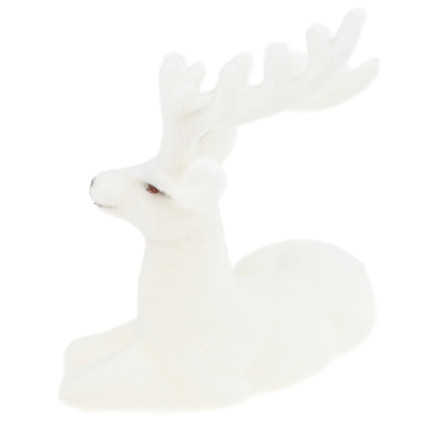 TG56926-1 RENTIER BEFLOCKT DEKORATIVE WEISSE VELOURSFIGUR WEIHNACHTSDEKORATION LIEGEND