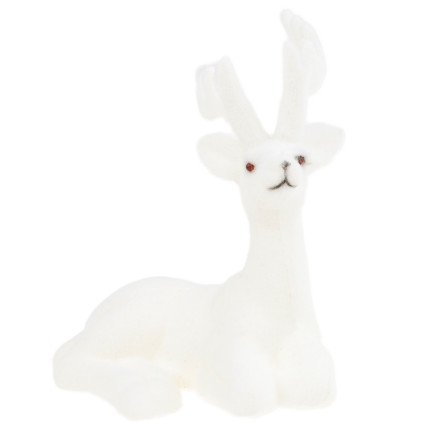 TG56926-1 RENTIER BEFLOCKT DEKORATIVE WEISSE VELOURSFIGUR WEIHNACHTSDEKORATION LIEGEND