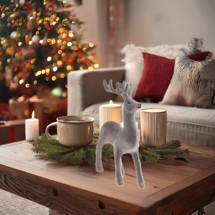 TG56927-10 RENTIER BEFLOCKT KUNSTSTOFF GRAU VELOURS WEIHNACHTEN DEKORATION