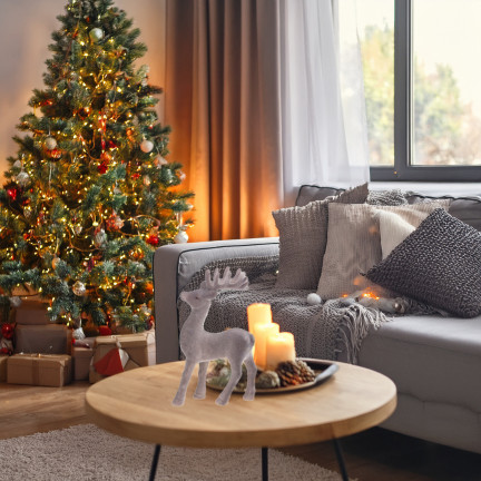 TG56927-10 RENTIER BEFLOCKT KUNSTSTOFF GRAU VELOURS WEIHNACHTEN DEKORATION