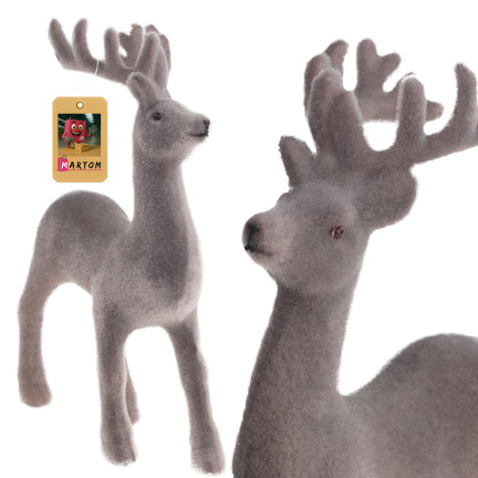 TG56927-10 RENTIER BEFLOCKT KUNSTSTOFF GRAU VELOURS WEIHNACHTEN DEKORATION
