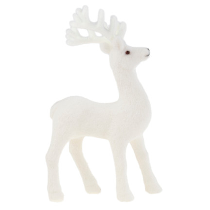 TG56927-1 RENTIER BEFLOCKT DEKORATIVE WEISSEN SAMT FIGUR WEIHNACHTEN DEKORATION RENTIER