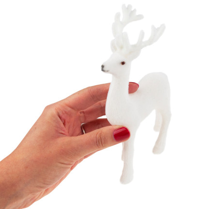TG56927-1 RENTIER BEFLOCKT DEKORATIVE WEISSEN SAMT FIGUR WEIHNACHTEN DEKORATION RENTIER