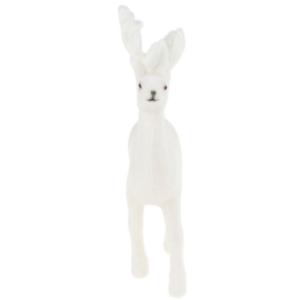 TG56927-1 RENTIER BEFLOCKT DEKORATIVE WEISSEN SAMT FIGUR WEIHNACHTEN DEKORATION RENTIER