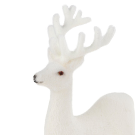 TG56927-1 RENTIER BEFLOCKT DEKORATIVE WEISSEN SAMT FIGUR WEIHNACHTEN DEKORATION RENTIER