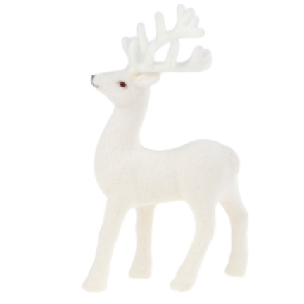 TG56927-1 RENTIER BEFLOCKT DEKORATIVE WEISSEN SAMT FIGUR WEIHNACHTEN DEKORATION RENTIER