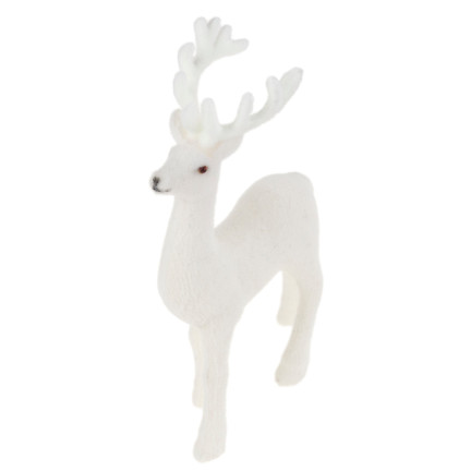 TG56927-1 RENTIER BEFLOCKT DEKORATIVE WEISSEN SAMT FIGUR WEIHNACHTEN DEKORATION RENTIER