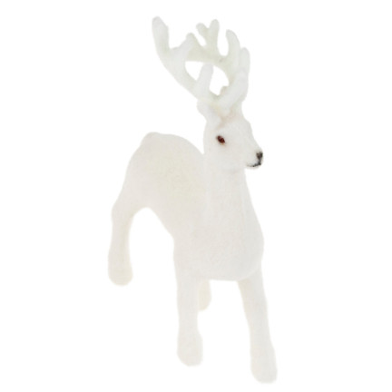 TG56927-1 RENTIER BEFLOCKT DEKORATIVE WEISSEN SAMT FIGUR WEIHNACHTEN DEKORATION RENTIER