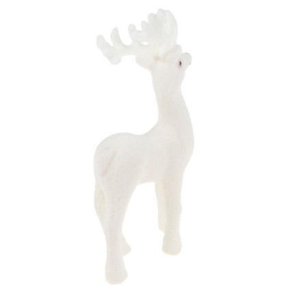 TG56927-1 RENTIER BEFLOCKT DEKORATIVE WEISSEN SAMT FIGUR WEIHNACHTEN DEKORATION RENTIER