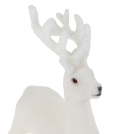 TG56927-1 RENTIER BEFLOCKT DEKORATIVE WEISSEN SAMT FIGUR WEIHNACHTEN DEKORATION RENTIER