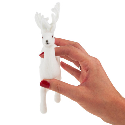 TG56927-1 RENTIER BEFLOCKT DEKORATIVE WEISSEN SAMT FIGUR WEIHNACHTEN DEKORATION RENTIER