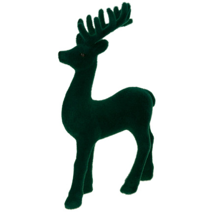 TG56927-5 RENTIER BEFLOCKT DEKORATIVE GRÜNER SAMT FIGUR WEIHNACHTEN DEKORATION RENTIER