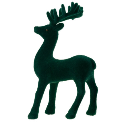 TG56927-5 RENTIER BEFLOCKT DEKORATIVE GRÜNER SAMT FIGUR WEIHNACHTEN DEKORATION RENTIER
