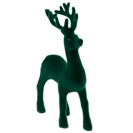 TG56927-5 RENTIER BEFLOCKT DEKORATIVE GRÜNER SAMT FIGUR WEIHNACHTEN DEKORATION RENTIER