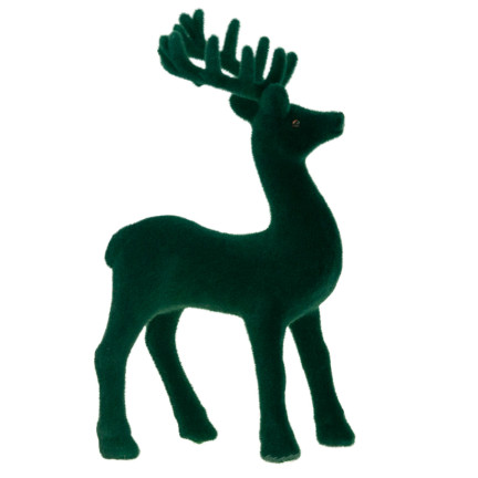 TG56927-5 RENTIER BEFLOCKT DEKORATIVE GRÜNER SAMT FIGUR WEIHNACHTEN DEKORATION RENTIER