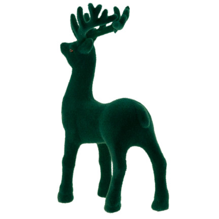 TG56927-5 RENTIER BEFLOCKT DEKORATIVE GRÜNER SAMT FIGUR WEIHNACHTEN DEKORATION RENTIER