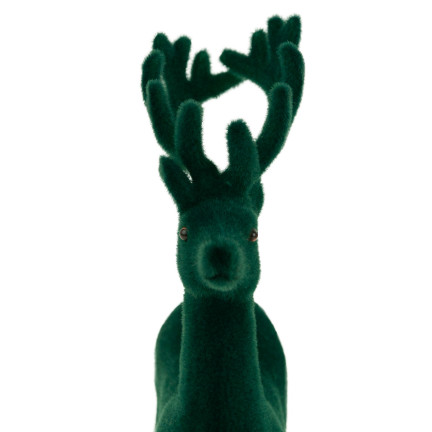 TG56927-5 RENTIER BEFLOCKT DEKORATIVE GRÜNER SAMT FIGUR WEIHNACHTEN DEKORATION RENTIER