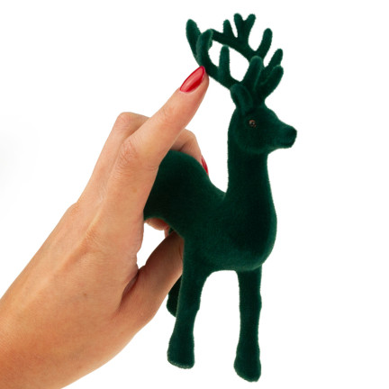 TG56927-5 RENTIER BEFLOCKT DEKORATIVE GRÜNER SAMT FIGUR WEIHNACHTEN DEKORATION RENTIER