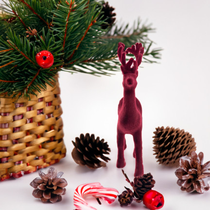 TG56927-3 RENTIER BEFLOCKT KASTANIENBRAUN VELOURS WEIHNACHTEN DEKORATION FIGUR