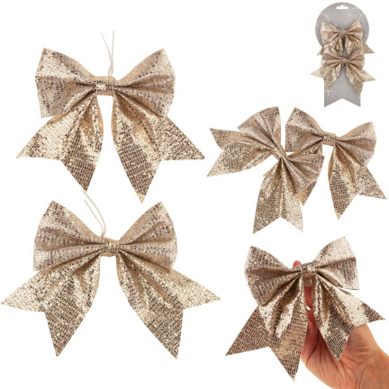 TG57434 Goldfarbene Schleife, 2 Stück, Christbaumschmuck, Dekoration