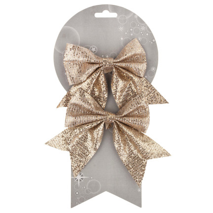 TG57434 Goldfarbene Schleife, 2 Stück, Christbaumschmuck, Dekoration