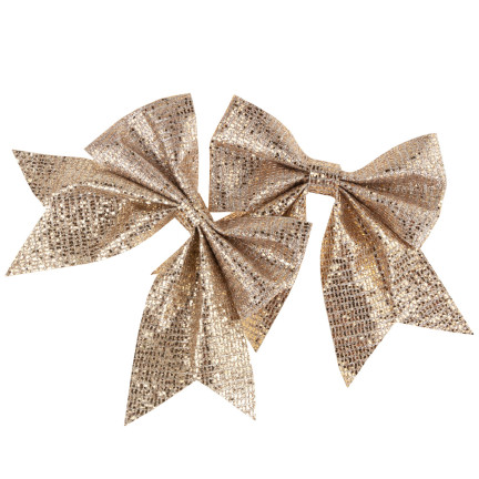 TG57434 Goldfarbene Schleife, 2 Stück, Christbaumschmuck, Dekoration