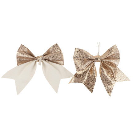 TG57434 Goldfarbene Schleife, 2 Stück, Christbaumschmuck, Dekoration