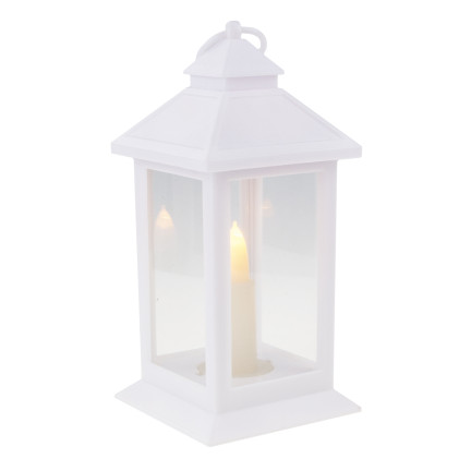 Led-Laterne, weiß, batteriebetrieben, warmes Licht, imitiert eine Flamme, mit Griff, Höhe 17cm
