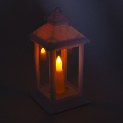 Led-Laterne, weiß, batteriebetrieben, warmes Licht, imitiert eine Flamme, mit Griff, Höhe 17cm