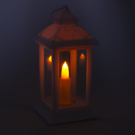 Led-Laterne, weiß, batteriebetrieben, warmes Licht, imitiert eine Flamme, mit Griff, Höhe 17cm