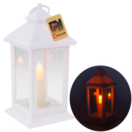 Led-Laterne, weiß, batteriebetrieben, warmes Licht, imitiert eine Flamme, mit Griff, Höhe 17cm