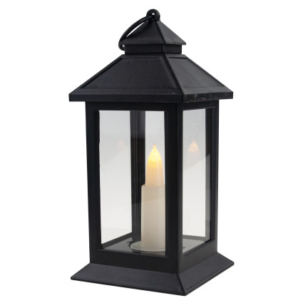 Led-Laterne, schwarz, batteriebetrieben, warmes Licht, imitiert Flamme, mit Griff, Höhe 17cm