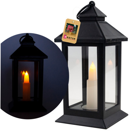 Led-Laterne, schwarz, batteriebetrieben, warmes Licht, imitiert Flamme, mit Griff, Höhe 17cm